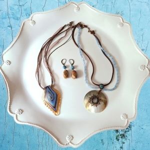 SALE! Blue and Brown Necklaces and Earrings Set